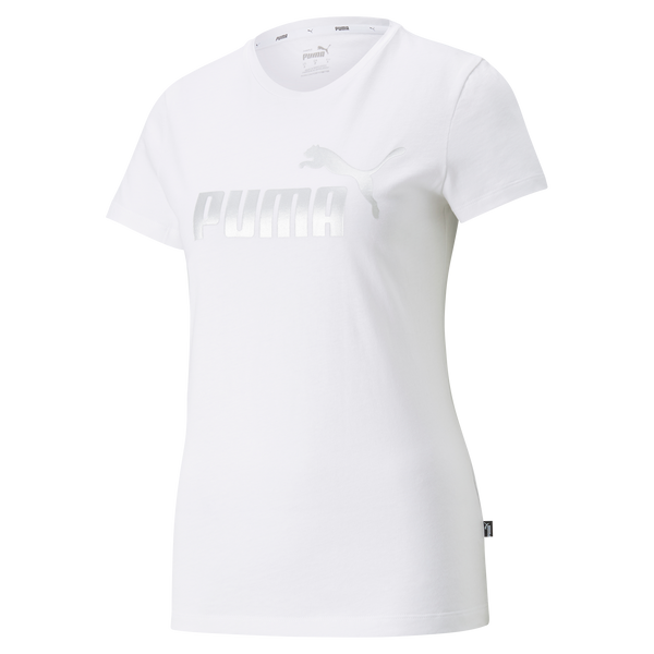 ESS+ Metallic Logo Tee W Puma White-silv