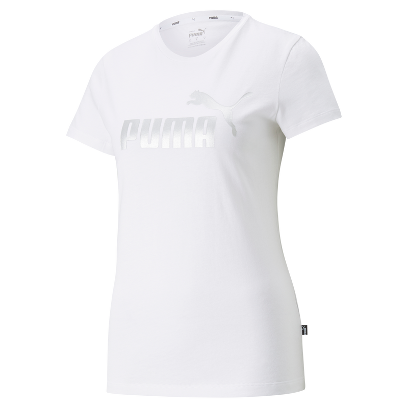 ESS+ Metallic Logo Tee W Puma White-silv