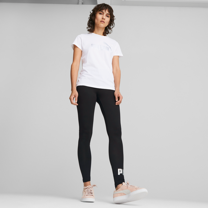 ESS+ Metallic Logo Tee W Puma White-silv